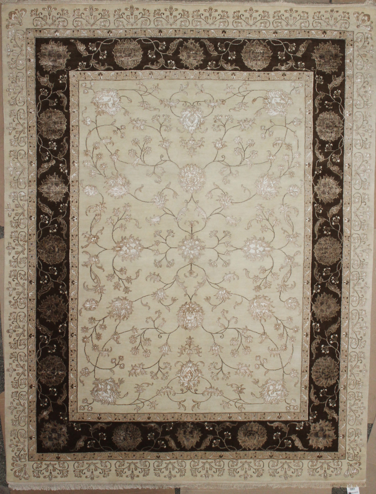 Индия шерсть шелк 14x14 - 818A - IVORY / D.BROWN