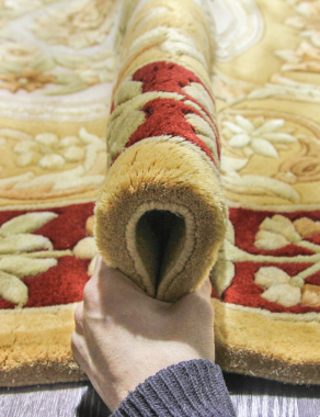 90 LINE WOOLEN HANDK-KNOTTED - SHD-3 - BEIGE / RED