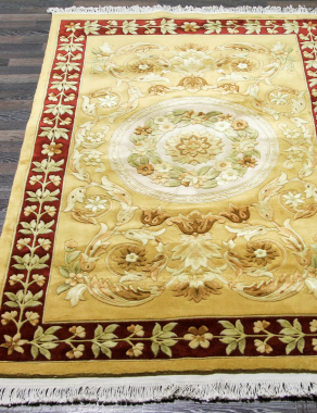 90 LINE WOOLEN HANDK-KNOTTED - SHD-3 - BEIGE / RED